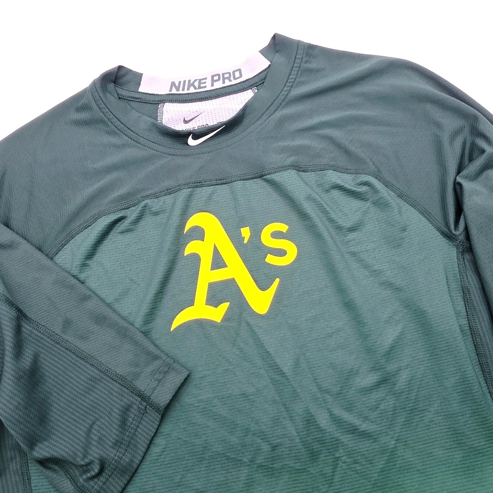 Nike Men L Pro Hypercool Oakland A's Athletics MLB Baseball Training 3/4 Sleeve